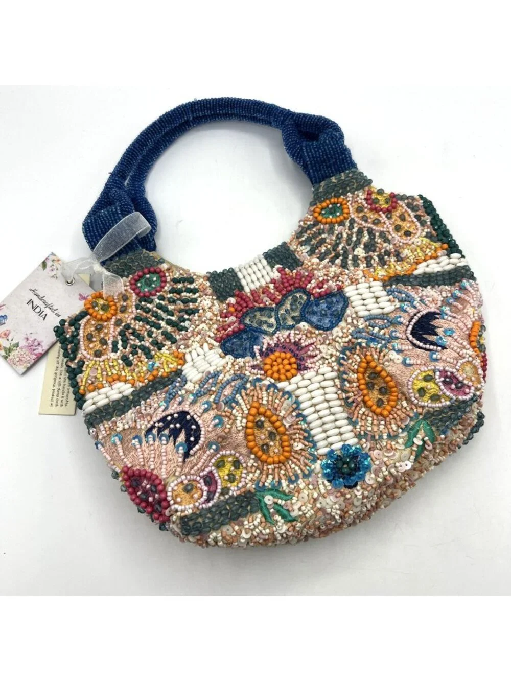 Beaded Top Handle Bag Multi Color Handcrafted in India Purse NWT